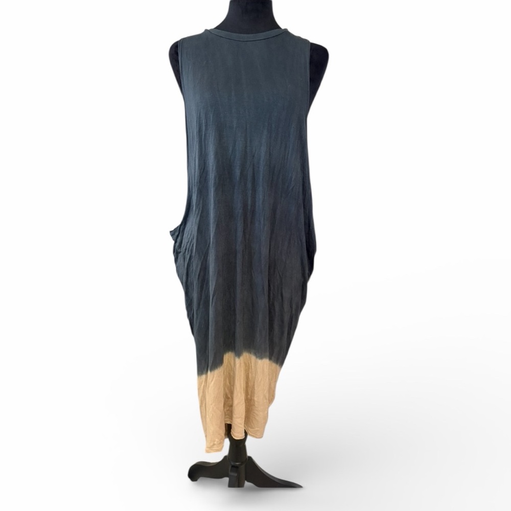 Sleeveless Grey & Cream Tie-Dye Knee-Length Dress ,Effortless Lagenlook Style - Picture 7 of 7